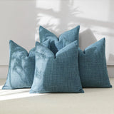 OTOSTAR Set of 4 Linen Decorative Throw Pillow Covers Solid Square Pillowcase Modern Farmhouse Cushion Covers for Home Decor Sofa Couch Bed 18x18 Inch Blue