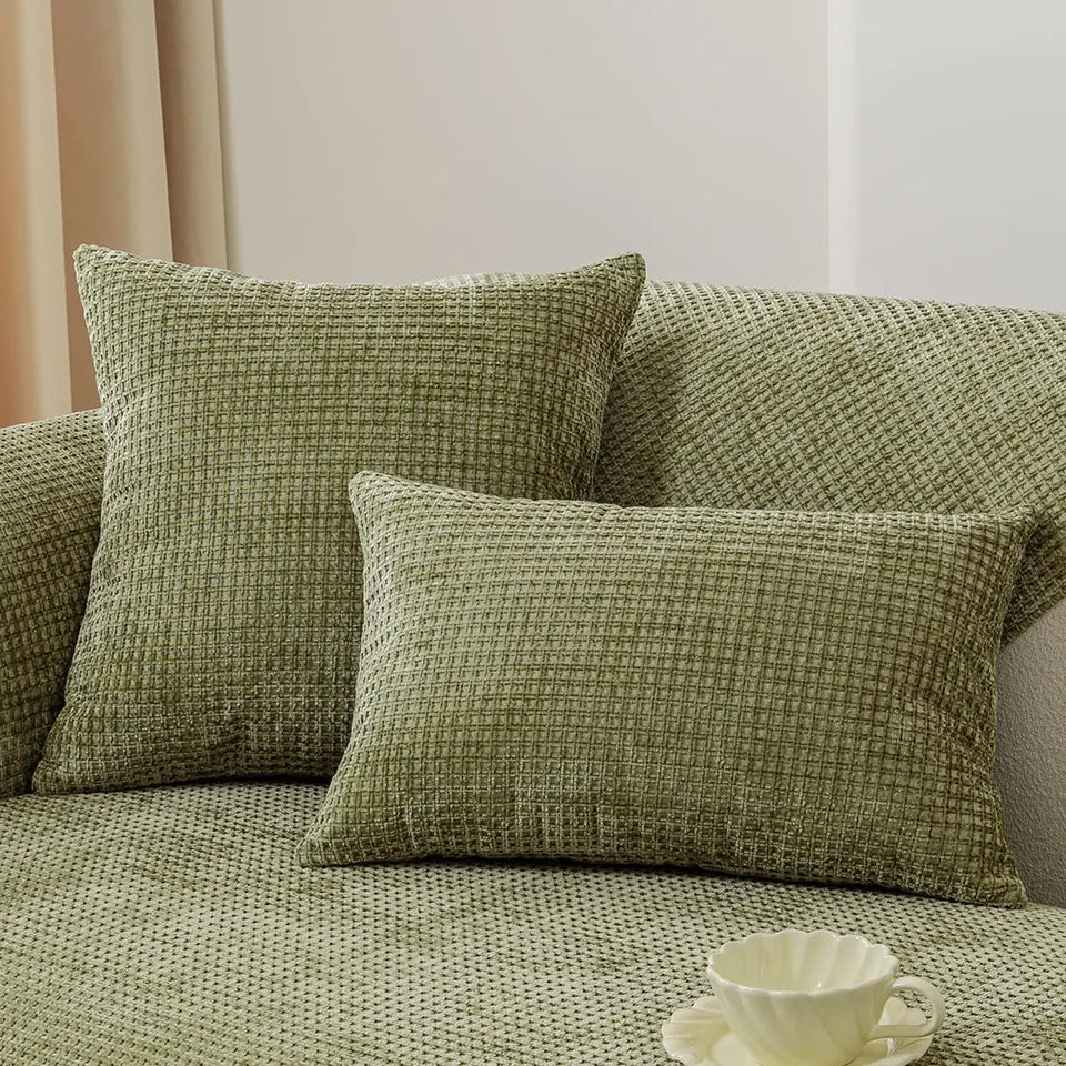vctops Set of 2 Farmhouse Plaid Chenille Throw Pillow Covers for Couch Bed Sofa Soft Tufted Cushion Covers (Green18"x18")