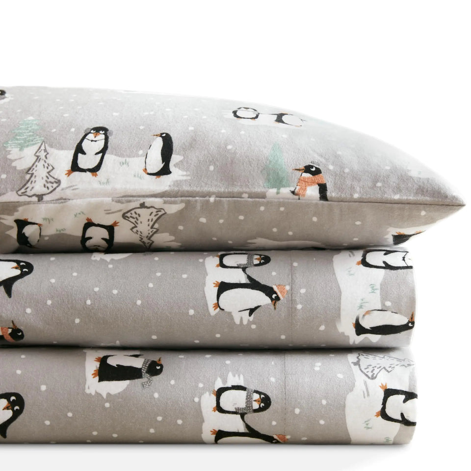 Codi Flannel Sheets Twin Size- 3 Pieces Ultra Soft Warm Sheet Set Cozy 100% Cotton Bedsheets Novelty Printed Bedding Sets 12 Inch Deep Pocket Cute Penguins