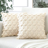 OTOSTAR Set of 2 Soft Plush Short Wool Velvet Decorative Throw Pillow Covers with 3D Flower Pattern Cushion Covers - Couch Sofa Pillow Covers for Living Room - Cream Beige 24x24 Inch