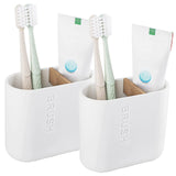 Toothbrush Holders Bamboo Electric Toothbrush Holder Bathroom Storage Organizer Countertop for Toothpaste Floss Razor 2 Pack White