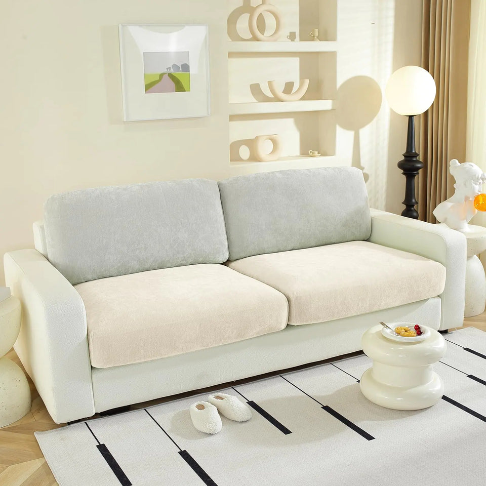 WEYOND Couch Cushion Covers Individual Large Super Stretch Chenille (Softer Version) Sofa Cushion Covers Couch Seat Covers Couch Slipcovers Furniture Protector (2PC Beige)