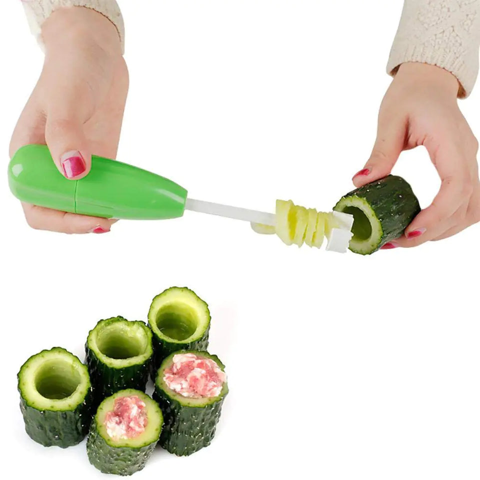 Bticx 4 Pcs Veggie Corkscrew Carver Set Replaceable Vegetable Spiral Cutter Head Digging Tool Coiled Vegetable Hole Digger Tool for Home Kitchen Aid Cooking Tools